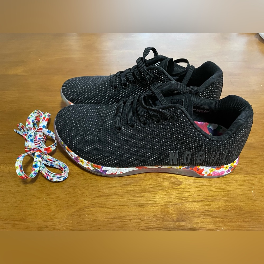 NoBull Black daisy floral trainers